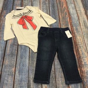 Gap Girls 6-12M 12-18M Bow Shirt & Dark Wash Jeans